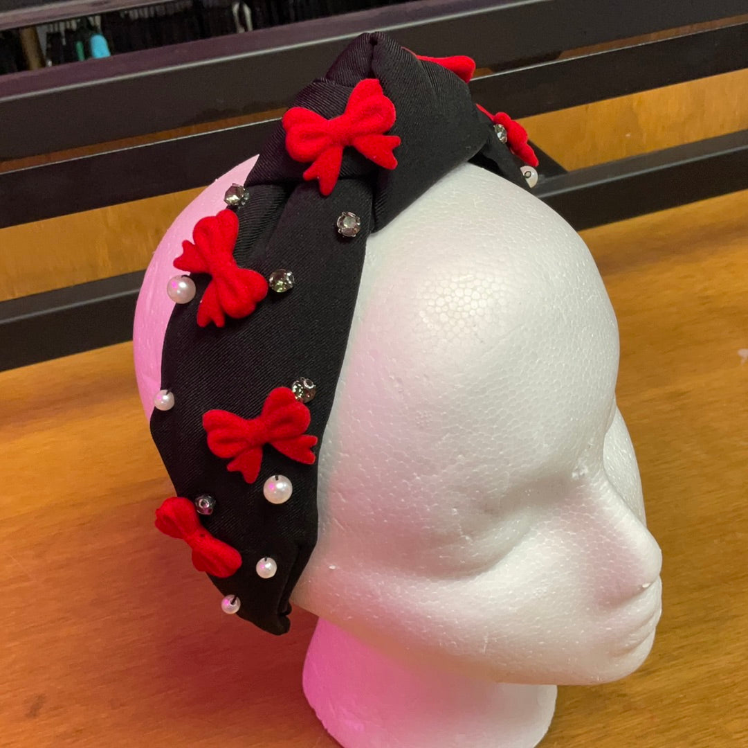 Headband black bows & rhinestones