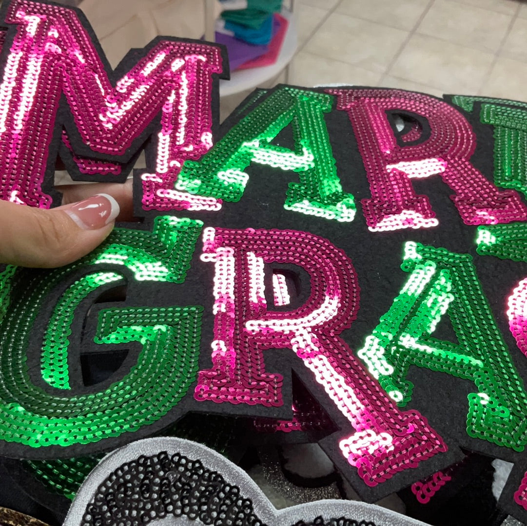 Mardi gras pink and green Chenille Patch
