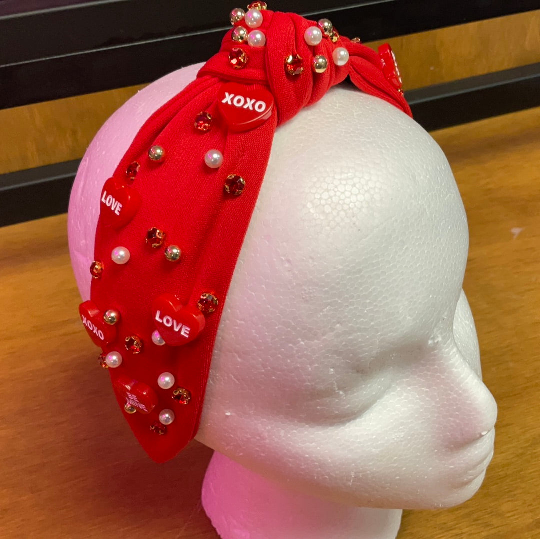 Headband red candy rhinestones heart