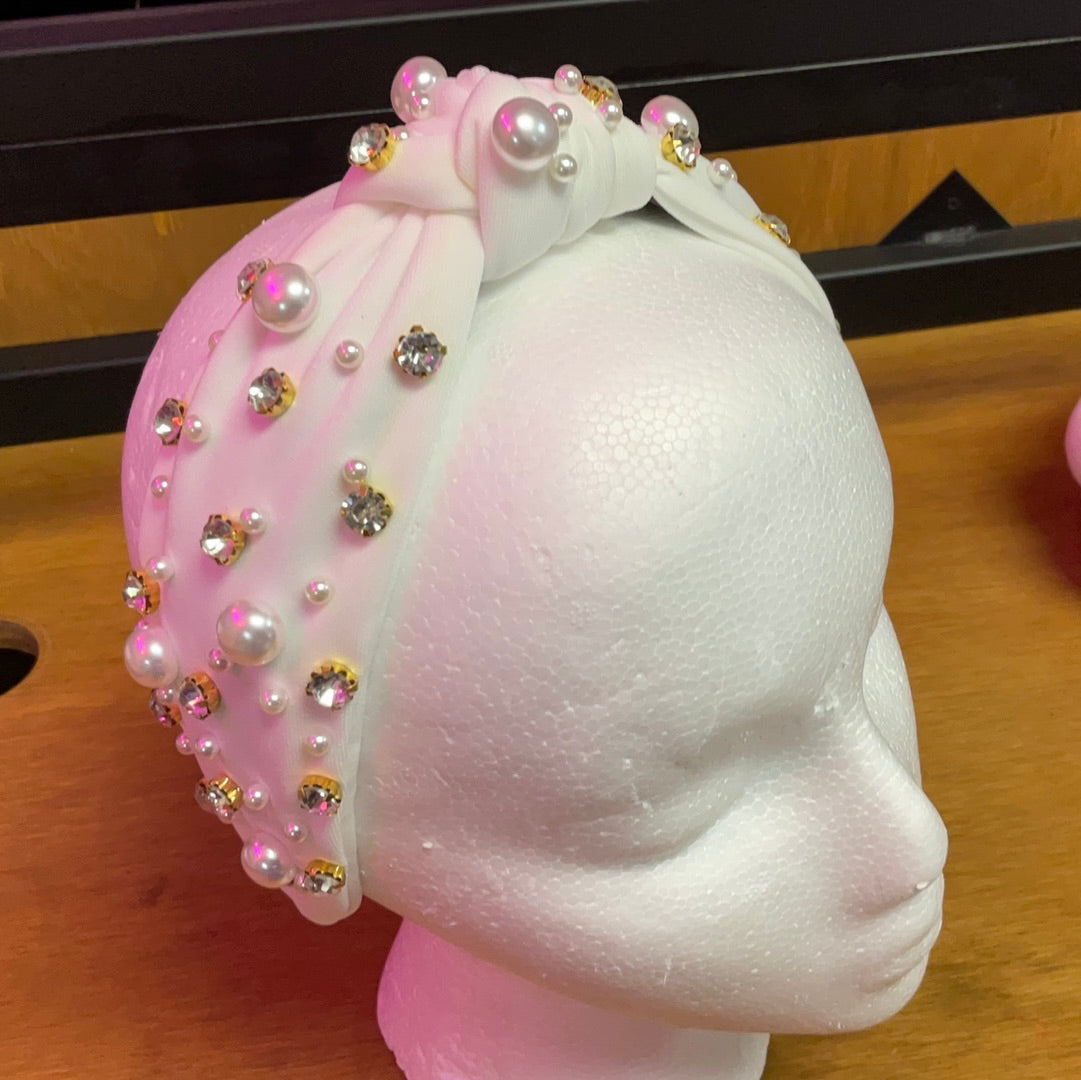 Headband white pearls & rhinestones