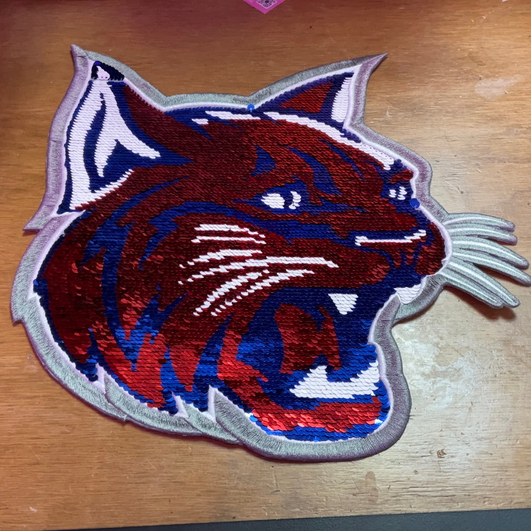Bobcat face sequins patch