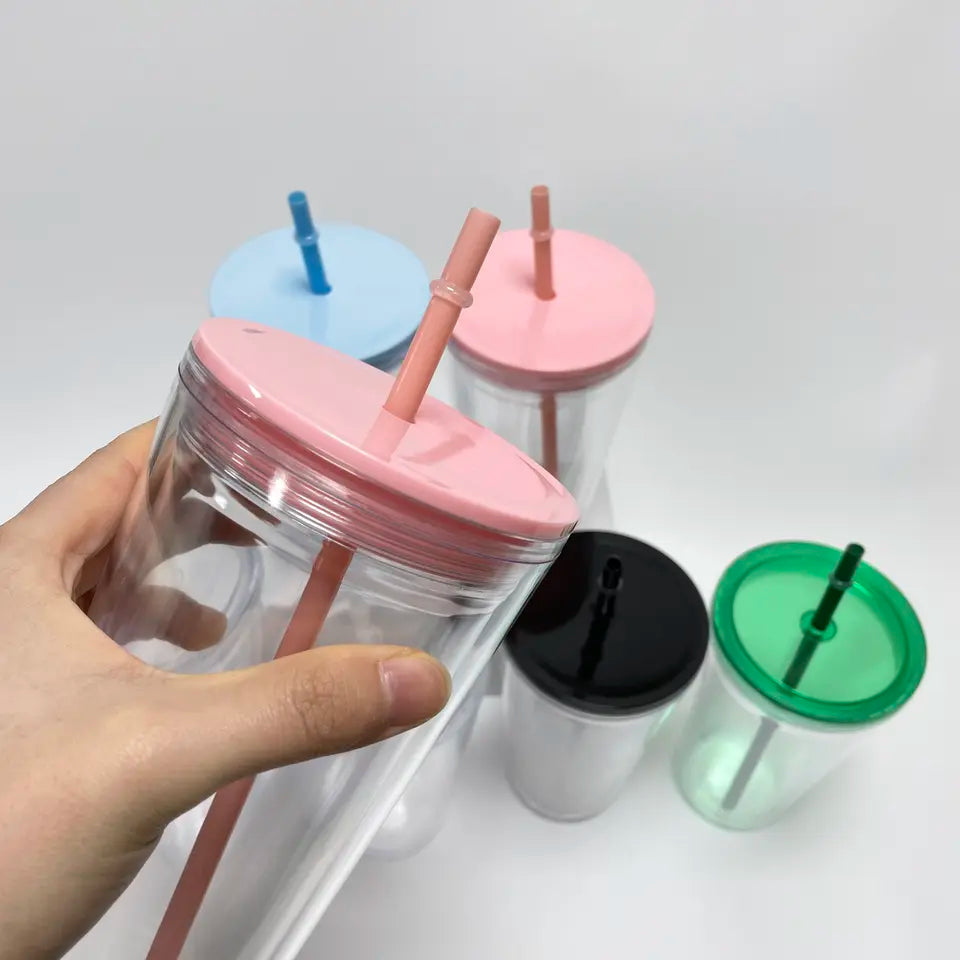 Double Walled -Pre-Drilled Clear Tumbler - 16oz