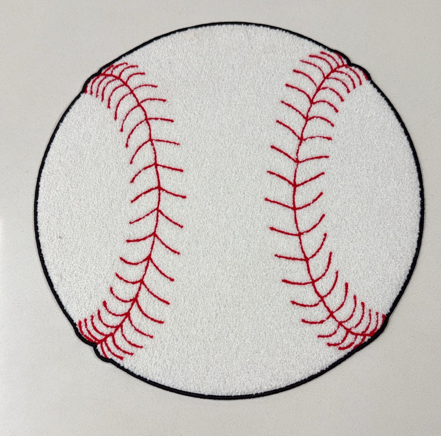 Baseball-shaped chenille patch