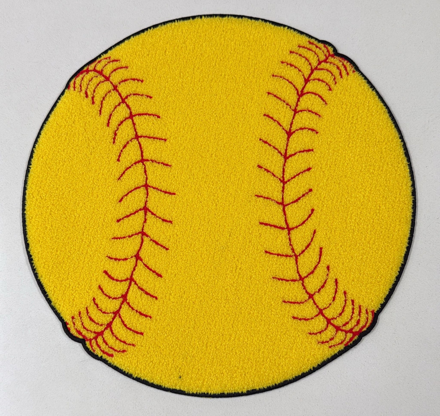 Yellow baseball-shaped chenille patch