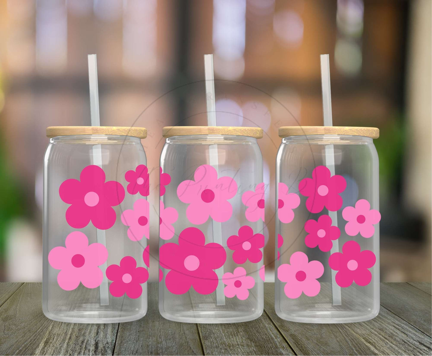 91 - Pink Flowers UVDTF Glass Can Wrap