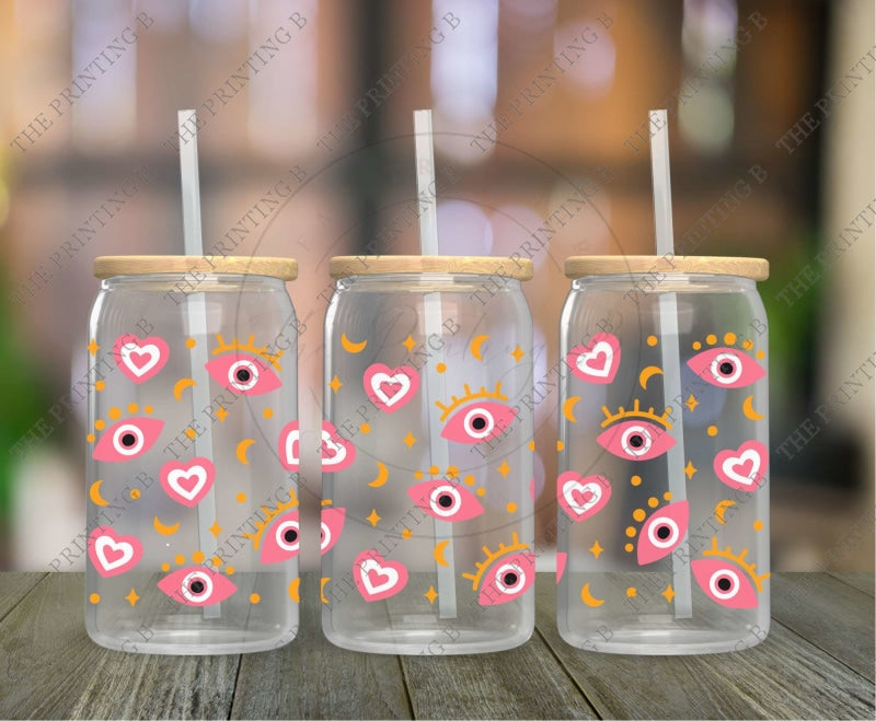 Hearts And Eyes Uvdtf Glass Can Wrap - 18