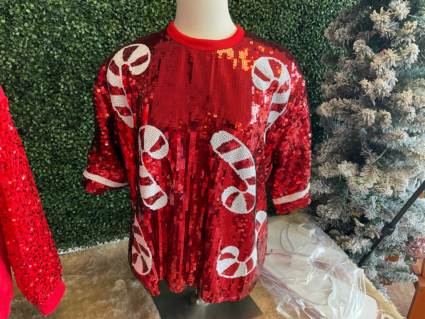 Candy Cane sequins top