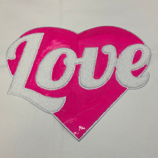 Love Pink Heart Sequins Patch