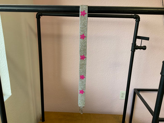 Purse strap gray with pink stars