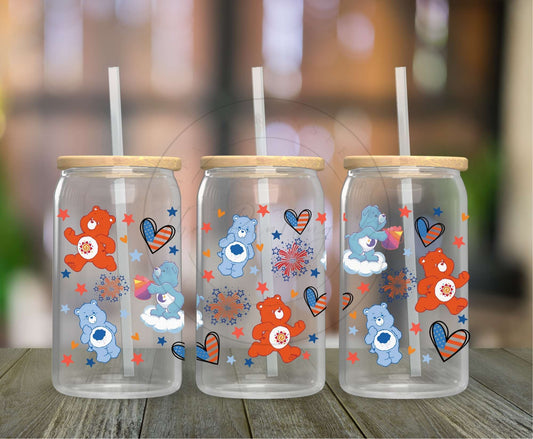 183 -Red, White and Blue Bears UVDTF Glass Can Wrap