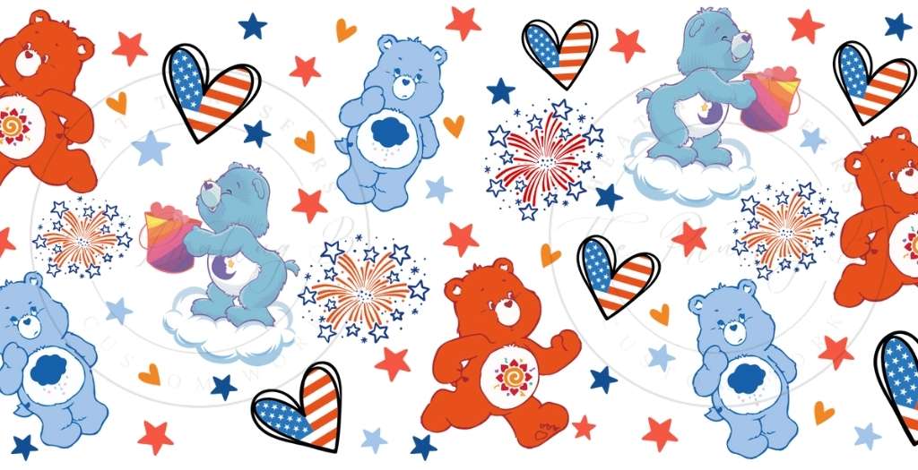 183 -Red, White and Blue Bears UVDTF Glass Can Wrap