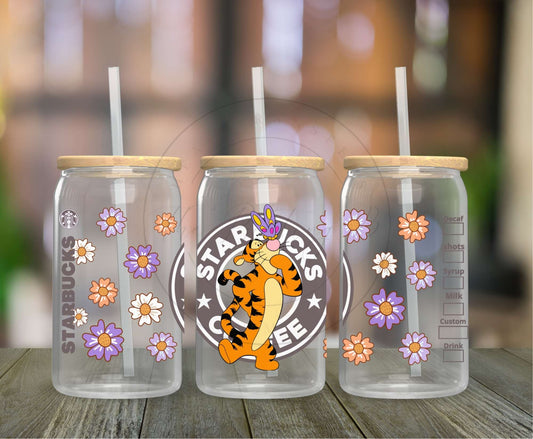 195 - Tiger and Flowers UVDTF Glass Can Wraps
