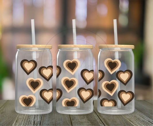 99 - Brown Hearts UVDTF Glass Can Wrap