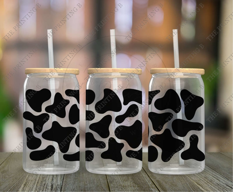 Black Cow Print Uvdtf Glass Can Wrap - 34