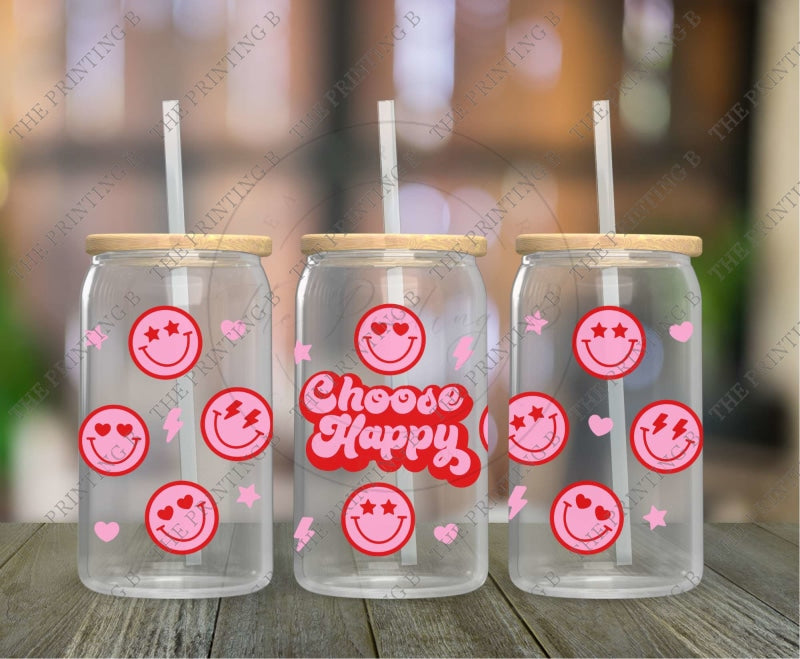 Choose Happy Uvdtf Glass Can Wrap - 14