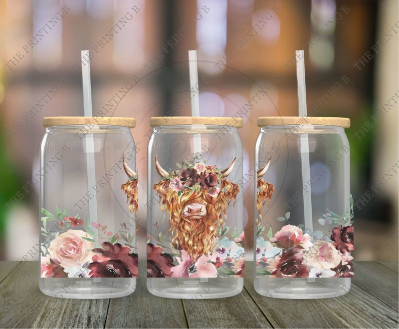 Cow And Flowers Uvdtf Glass Can Wrap - 79