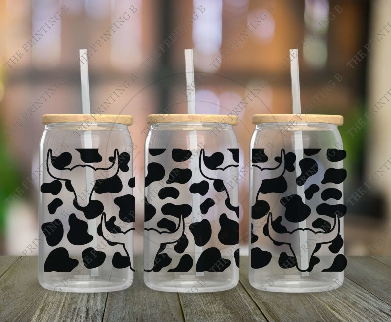 Cow Print And Skulls Uvdtf Glass Can Wrap - 63