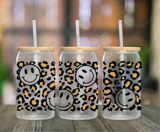 Happy Animal Print Uvdtf Glass Can Wrap