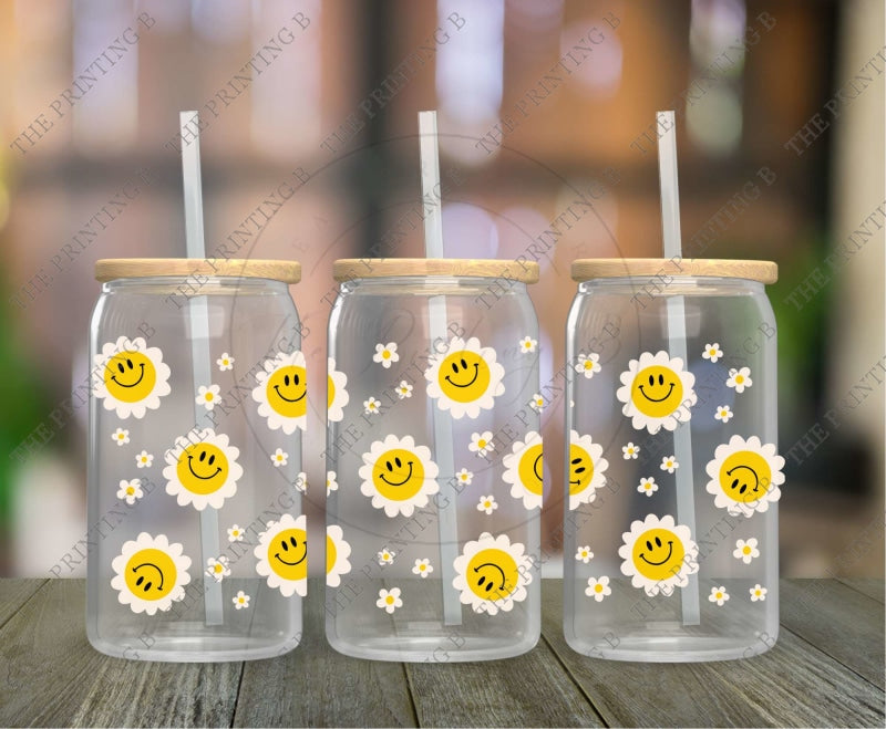 Happy Daisies Uvdtf Glass Can Wrap - 15