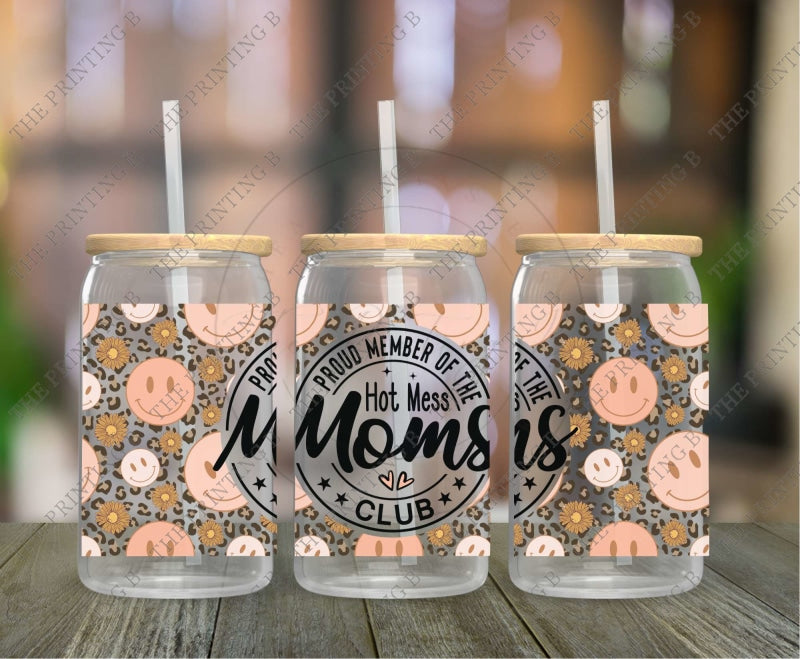 Hot Mess Moms Club Uvdtf Glass Can Wrap