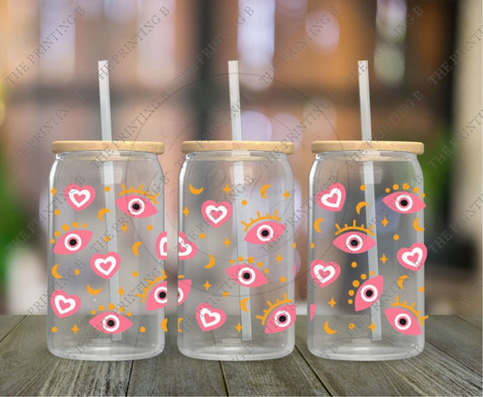 Pink Eyes And Hearts Uvdtf Glass Can Wrap - 17