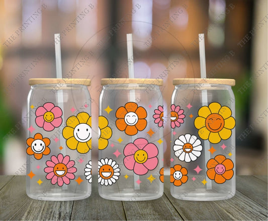 Retro Flowers Uvdtf Glass Can Wrap - 9