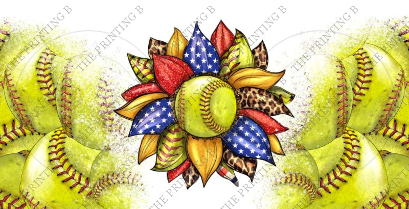 Softball Sunflower Uvdtf Glass Can Wrap