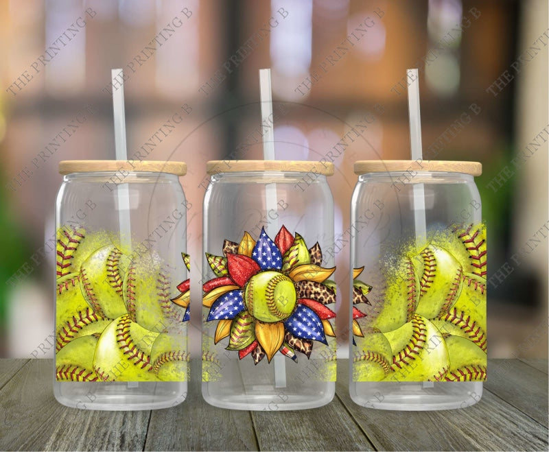 Softball Sunflower Uvdtf Glass Can Wrap