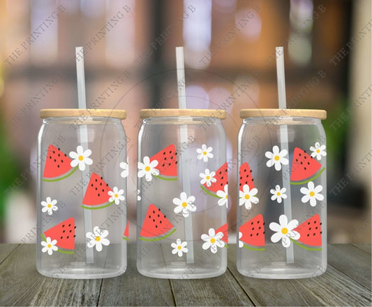 Watermelon And Flowers Uvdtf Glass Can Wrap - 74